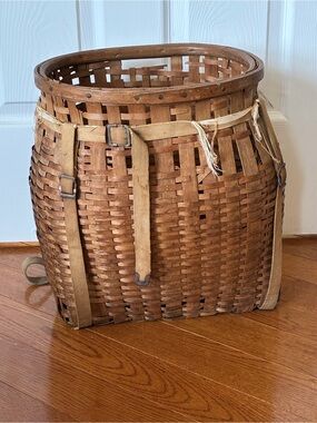 Vintage Adirondack Pack Basket Wood Splint Trapper Backpack Cabin Decor